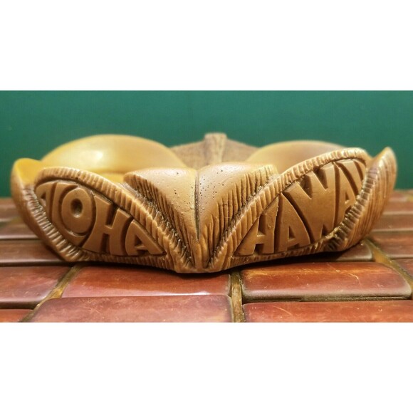 Vintage Aloha Hawaii Tiki Ashtray Leaf Coco Joe Monstera Leaf Hapa Wood Barware - Picture 3 of 5